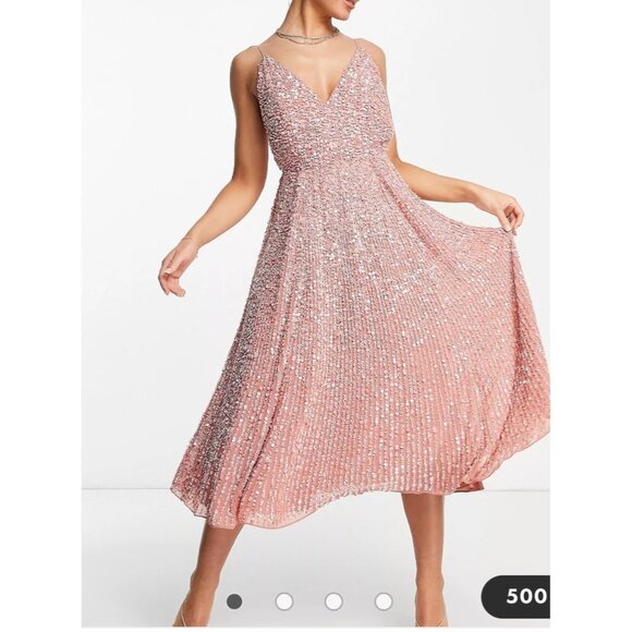 ASOS Bridesmaid embellished cami midi dress in dusky rose PINK sz 10 - Picture 1 of 11